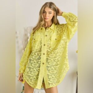 Adora NIP Yellow Lace Button-Down Top